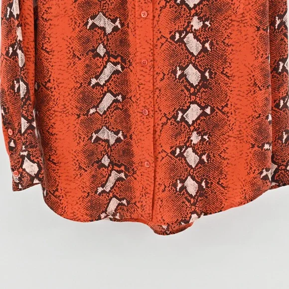 EQUIPMENT Womens Silk Top Size S Orange Snakeskin Button Dopamine Maximalist - Picture 10 of 13
